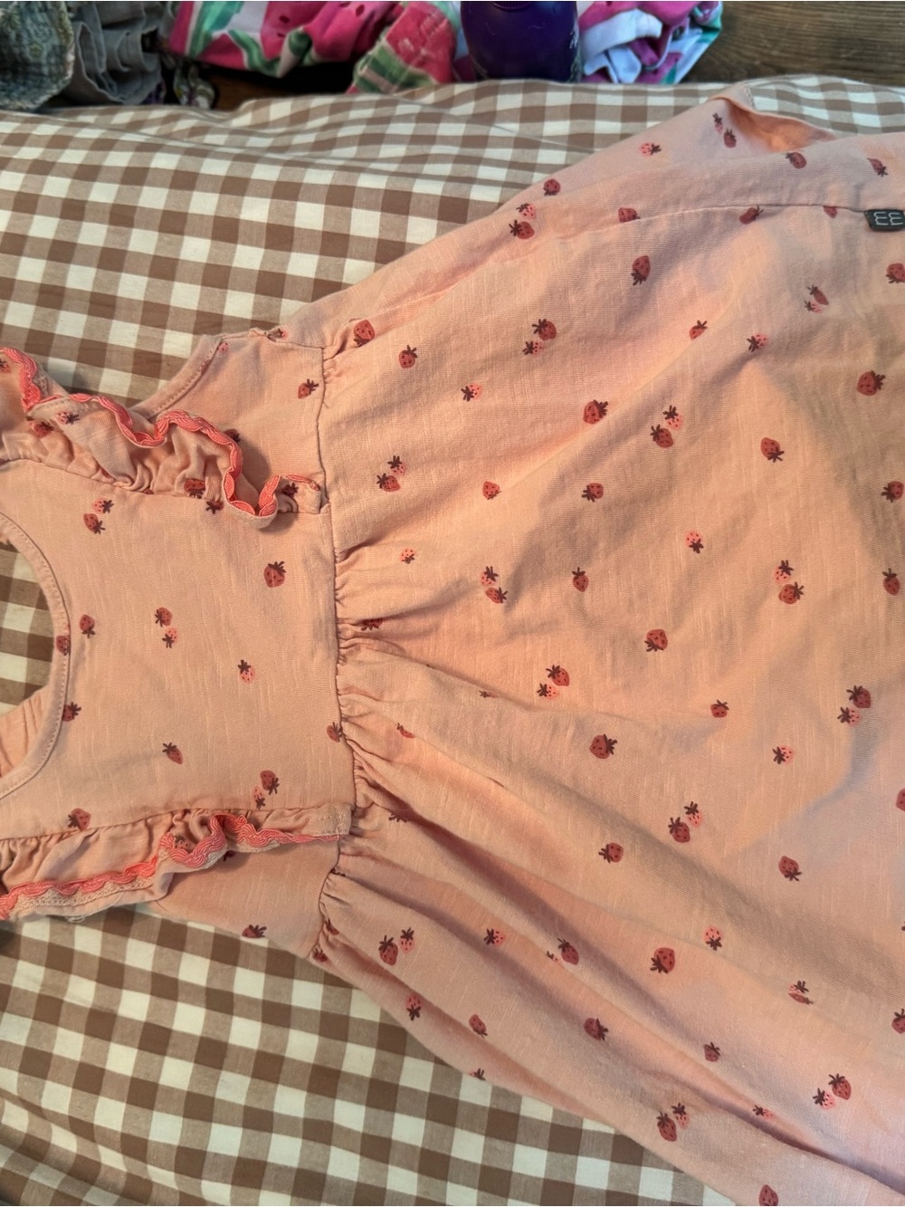Girls Peach Strawberry-Print Ruffle Tank Dress